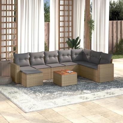 Set canapele de grădină, 9 piese, cu perne, bej, poliratan GartenMobel Dekor