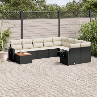 Set canapele de grădină cu perne, 10 piese, negru, poliratan GartenMobel Dekor