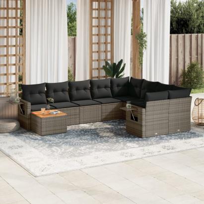 Set mobilier de grădină cu perne, 10 piese, gri, poliratan GartenMobel Dekor