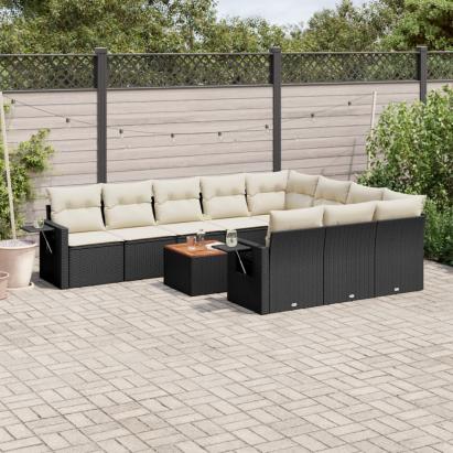 Set canapele de grădină cu perne, 11 piese, negru, poliratan GartenMobel Dekor