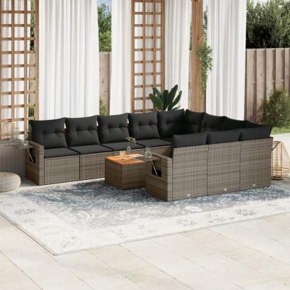 Set canapele de grădină cu perne, 11 piese, gri, poliratan GartenMobel Dekor