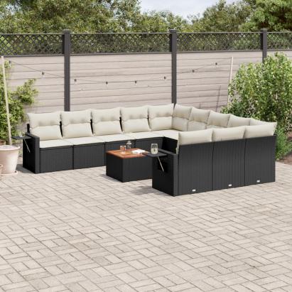 Set canapele de grădină, 12 piese, cu perne, negru, poliratan GartenMobel Dekor