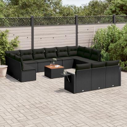 Set mobilier de grădină cu perne, 14 piese, negru, poliratan GartenMobel Dekor