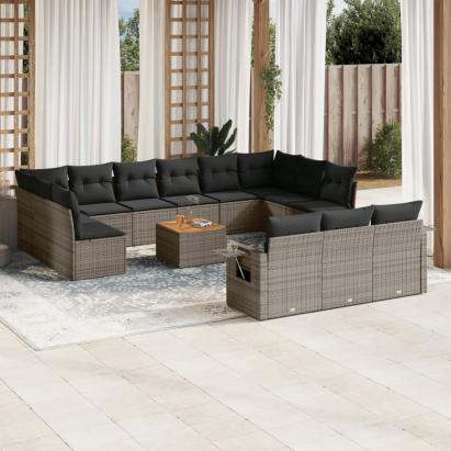Set mobilier de grădină cu perne, 14 piese, gri, poliratan GartenMobel Dekor