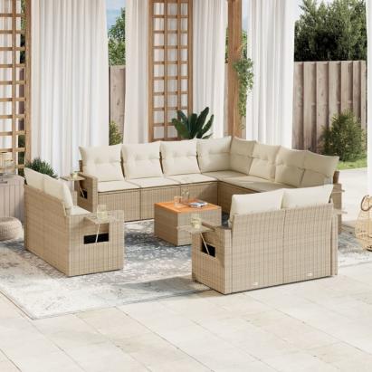Set canapele de grădină cu perne, 12 piese, bej, poliratan GartenMobel Dekor