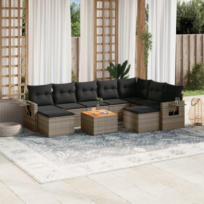 Set mobilier de grădină cu perne, 10 piese, gri, poliratan GartenMobel Dekor