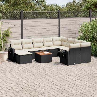 Set canapele de grădină cu perne, 11 piese, negru, poliratan GartenMobel Dekor