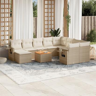 Set canapele de grădină cu perne, 11 piese, bej, poliratan GartenMobel Dekor