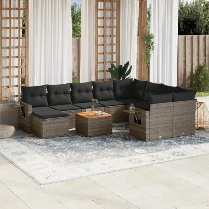 Set canapele de grădină cu perne, 11 piese, gri, poliratan GartenMobel Dekor