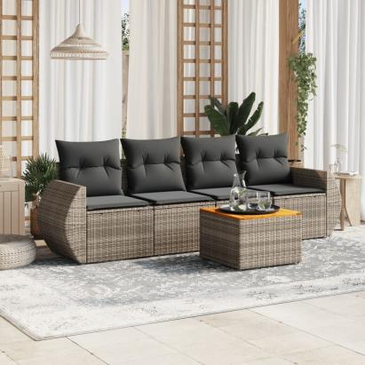 Set canapea de grădină cu perne, 5 piese, gri, poliratan GartenMobel Dekor