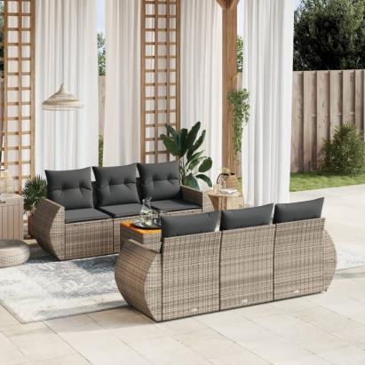 Set canapele de grădină, 7 piese, cu perne, gri, poliratan GartenMobel Dekor