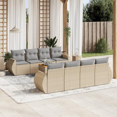 Set canapele de grădină, 9 piese, cu perne, bej, poliratan GartenMobel Dekor