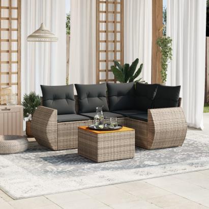 Set canapea de grădină cu perne, 5 piese, gri, poliratan GartenMobel Dekor