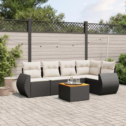 Set mobilier de grădină cu perne, 6 piese, negru, poliratan GartenMobel Dekor