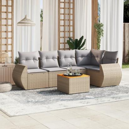 Set canapele de grădină cu perne, 6 piese, bej, poliratan GartenMobel Dekor