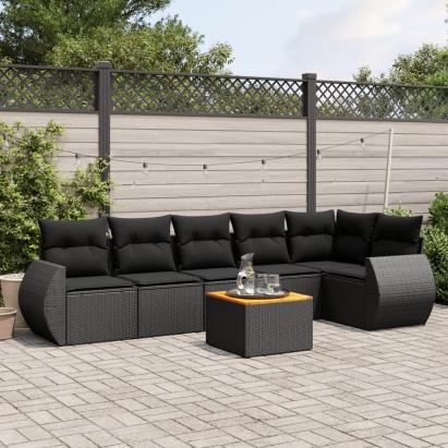 Set canapele de grădină cu perne, 7 piese, negru, poliratan GartenMobel Dekor