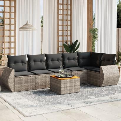 Set canapele de grădină, 7 piese, cu perne, gri, poliratan GartenMobel Dekor