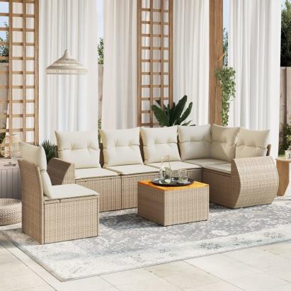Set canapele de grădină, 7 piese, cu perne, bej, poliratan GartenMobel Dekor