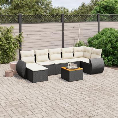 Set mobilier de grădină cu perne, 8 piese, negru, poliratan GartenMobel Dekor