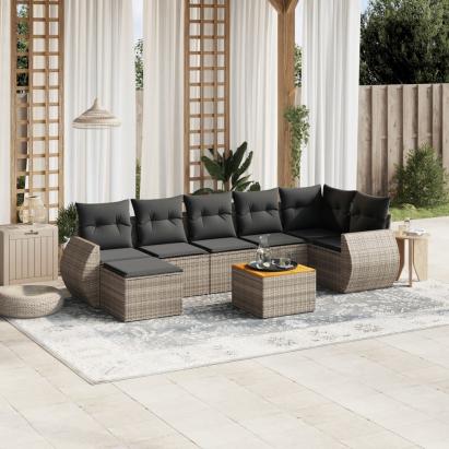 Set canapele de grădină cu perne, 8 piese, gri, poliratan GartenMobel Dekor