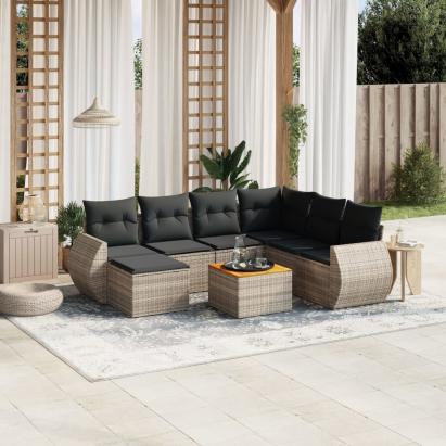 Set canapele de grădină cu perne, 8 piese, gri, poliratan GartenMobel Dekor