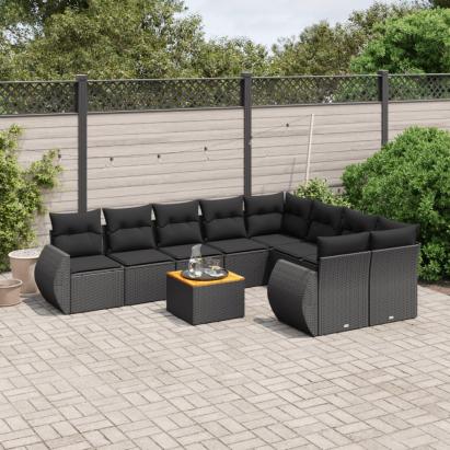 Set canapele de grădină cu perne, 10 piese, negru, poliratan GartenMobel Dekor