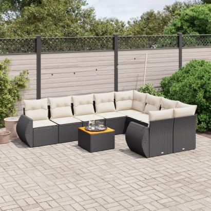 Set canapele de grădină cu perne, 10 piese, negru, poliratan GartenMobel Dekor