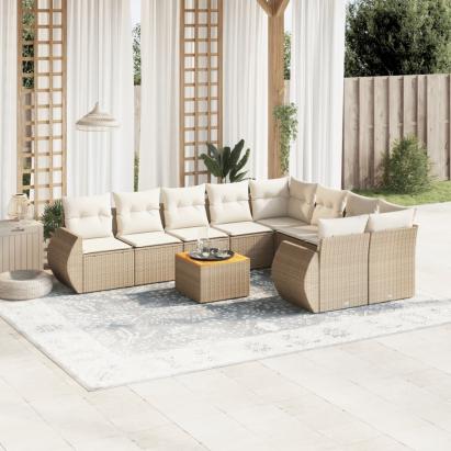 Set canapele de grădină cu perne, 10 piese, bej, poliratan GartenMobel Dekor