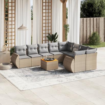 Set canapele de grădină cu perne, 10 piese, bej, poliratan GartenMobel Dekor