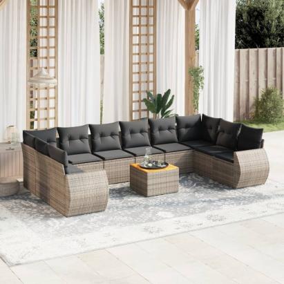 Set canapele de grădină cu perne, 11 piese, gri, poliratan GartenMobel Dekor