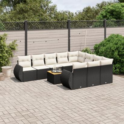 Set canapele de grădină cu perne, 11 piese, negru, poliratan GartenMobel Dekor