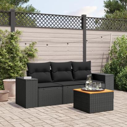 Set mobilier de grădină cu perne, 4 piese, negru, poliratan GartenMobel Dekor