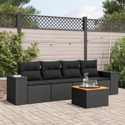 Set mobilier de grădină cu perne, 5 piese, negru, poliratan GartenMobel Dekor