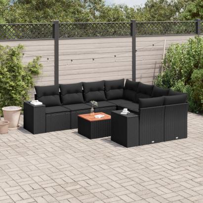 Set mobilier de grădină cu perne, 9 piese, negru, poliratan GartenMobel Dekor