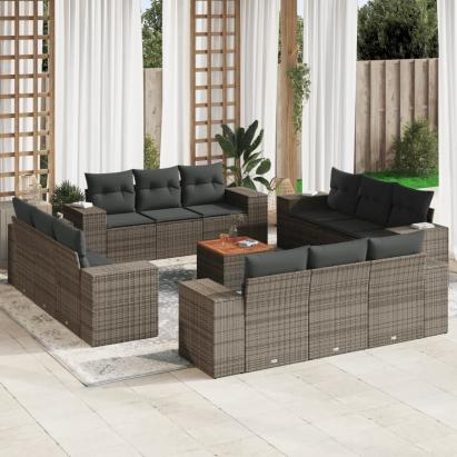 Set mobilier de grădină cu perne, 13 piese, gri, poliratan GartenMobel Dekor