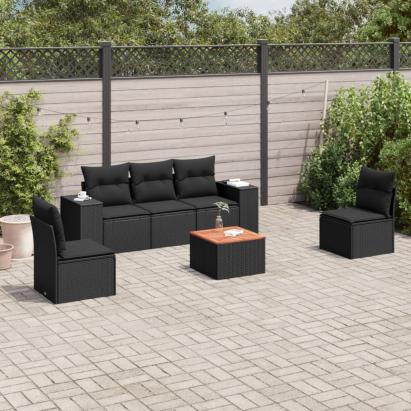 Set mobilier de grădină cu perne, 6 piese, negru, poliratan GartenMobel Dekor