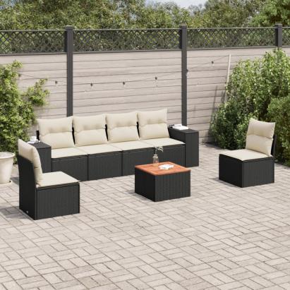 Set canapele de grădină cu perne, 7 piese, negru, poliratan GartenMobel Dekor