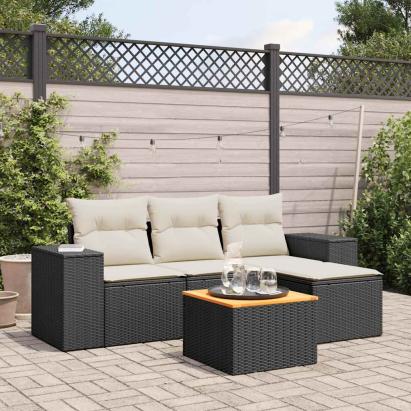 Set mobilier de grădină cu perne, 5 piese, negru, poliratan GartenMobel Dekor
