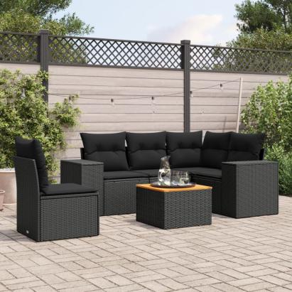 Set mobilier de grădină cu perne, 6 piese, negru, poliratan GartenMobel Dekor