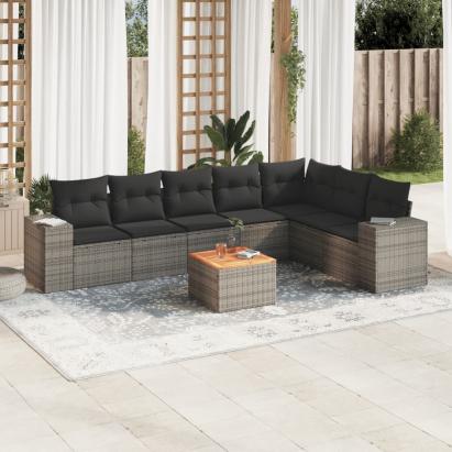 Set canapele de grădină cu perne, 8 piese, gri, poliratan GartenMobel Dekor