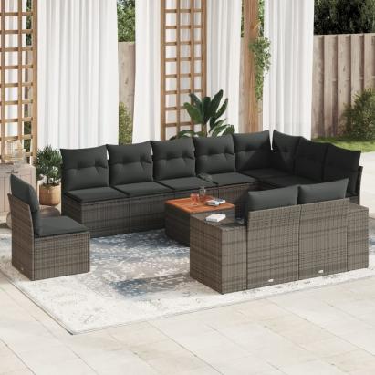 Set canapele de grădină cu perne, 11 piese, gri, poliratan GartenMobel Dekor