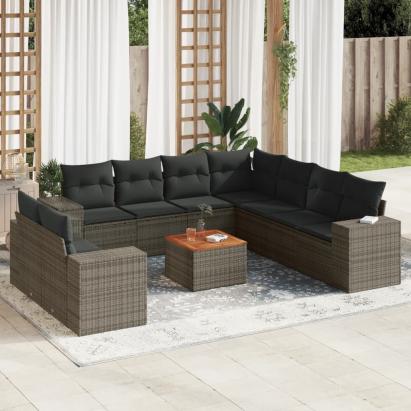 Set mobilier de grădină cu perne, 10 piese, gri, poliratan GartenMobel Dekor