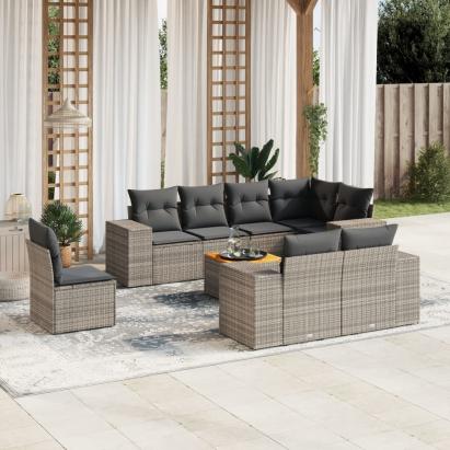 Set canapele de grădină, 9 piese, cu perne, gri, poliratan GartenMobel Dekor