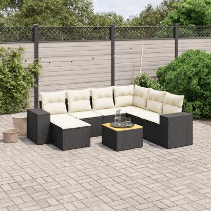 Set mobilier de grădină cu perne, 8 piese, negru, poliratan GartenMobel Dekor