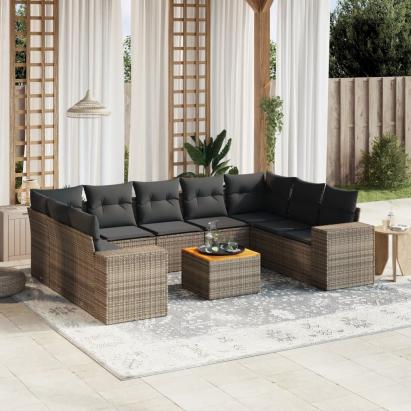 Set mobilier de grădină cu perne, 10 piese, gri, poliratan GartenMobel Dekor