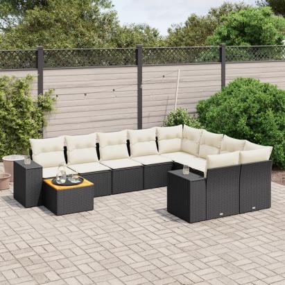 Set canapele de grădină cu perne, 10 piese, negru, poliratan GartenMobel Dekor