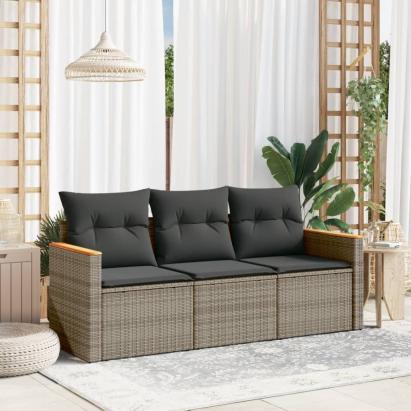 Set canapea de grădină cu perne, 3 piese, gri, poliratan  GartenMobel Dekor