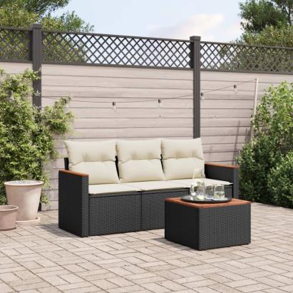 Set mobilier de grădină cu perne, 4 piese, negru, poliratan  GartenMobel Dekor