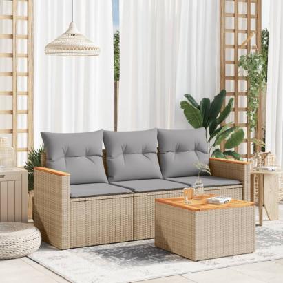 Set canapele de grădină, 4 piese, cu perne, bej, poliratan  GartenMobel Dekor