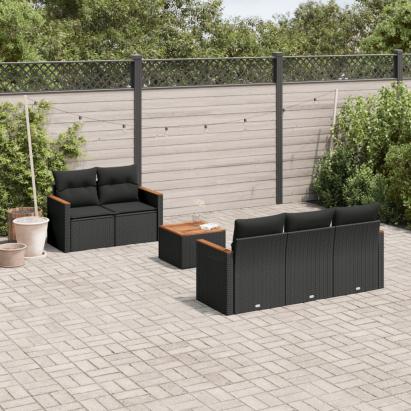 Set mobilier de grădină cu perne, 6 piese, negru, poliratan GartenMobel Dekor